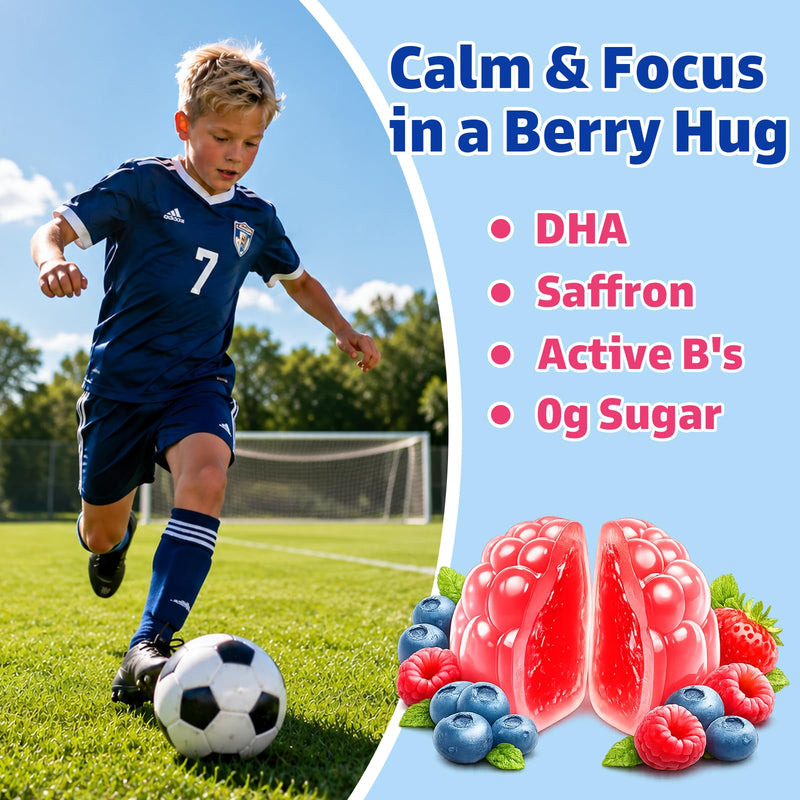 2 Pack, Saffron Gummies for Kids with Magnesium Glycinate Omega-3 L-Theanine Holy Basil Rosemary Vitamin B6 D3 for Happy Moods, Calm Focus, Cognition, Natural SIeep, Non-GMO, Sugar Free