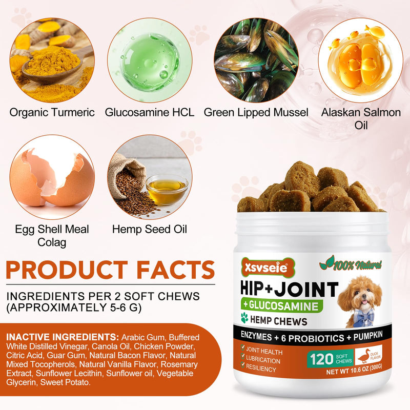 Joint Supplements for Dogs - Hip & Joint Soft Chews with Glucosamine & Chondroitin - Support for Adult & Senior Dogs - 120 Tasty Treats