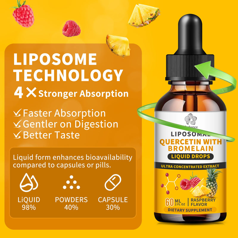 (2 Pack) Liposomal Quercetin with Bromelain Liquid Drops for Kis & Aldult- Higher Absorption, Quercetin Supplements 700mg w. Bromelain Elderberry Zinc Vitamin C for Immune, Heart, Antioxidant Support 2 Fl Oz (Pack of 2)