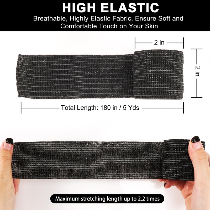 48 Pack Self Adhesive Bandage Wrap, 2” x 5 Yards Cohesive Medical Tape Elastic Grip Tape Black Sports Tape Athletic for Ankle, Wrist Sprains, Pet First Aid (Black) - BeesActive Australia