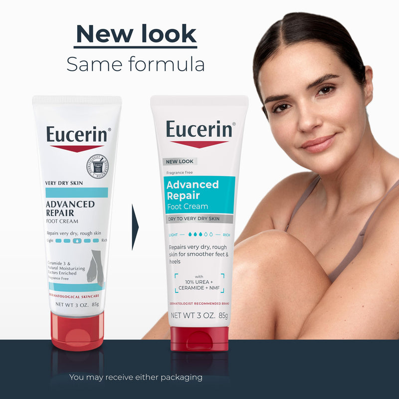 Eucerin Advanced Repair Foot Cream for Dry Feet and Heels, Repairs Very Dry, Rough Skin, Fragrance Free, Non Greasy, Fast Absorbing, Travel Size Lotion, 3 Oz Tube, Pack of 3 - BeesActive Australia