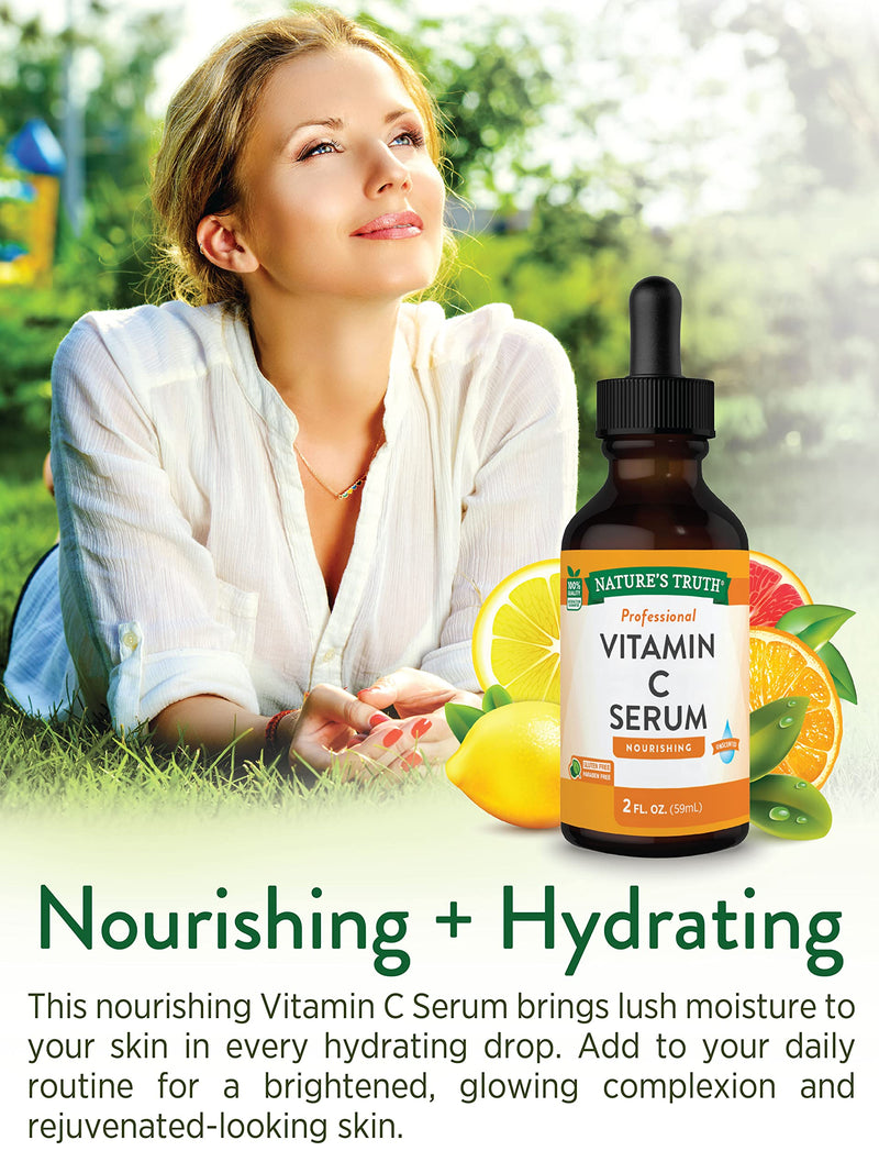 Nature's Truth Vitamin C Serum 2 oz | Oil For Body & Face | Nourishing & Unscented | Nourishing & Unscented 2 Fl Oz (Pack of 1)