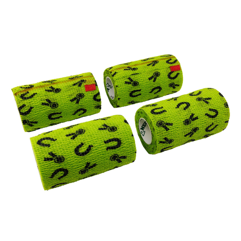 Syrflex Cohesive Bandage 4” Green Horse Shoes and Ribbons 4pk - BeesActive Australia