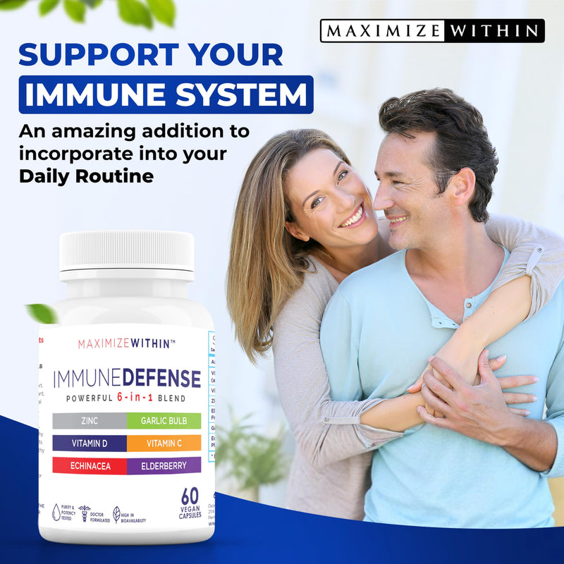 Maximum Slim Powerful 6-in-1 Immune Support Supplement with Zinc, Vitamin C, Elderberry, Vitamin D, Echinacea, & Garlic, 60 Count