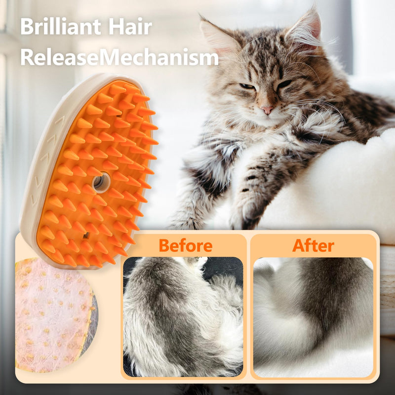 Cat Steam Brush, 4 in 1 Steam Brush for Cats, Pet Hair Steamy Brushes for Massaging and Cleaning Shedding Pets, Rechargeable Cat Brush with Steam for Long & Short Haired Cats and Dogs (orange) - BeesActive Australia
