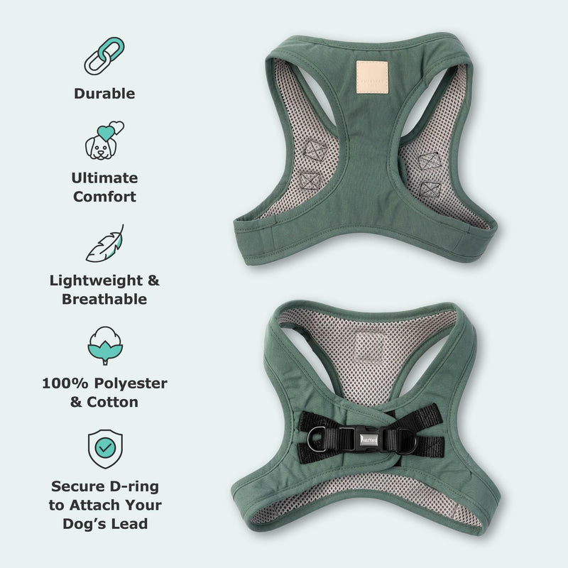 FuzzYard Life Step in Dog Harness | Size S | Stylish Premium Cotton Design in Myrtle Green Perfect for Everyday Walks Small - BeesActive Australia