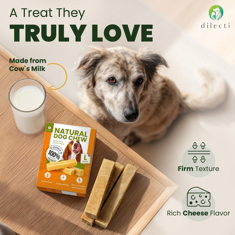 Natural Cheese Bones - Delicious Long Lasting Dog Chews for Large Dogs, Dog Treats for Dental Care, Dental Sticks for Healthy Teeth, Hard Cheese Bone Chew Toys, Yak Chew - L Size, 3 Pack
