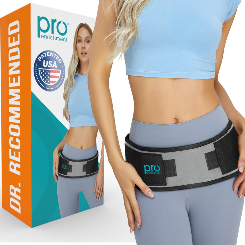 Pro Enrichment Sacroiliac SI Joint Hip Belt – USA Patented Lower Back Brace Support – Pelvic, Nerve, Sciatica Pain Relief. Adjustable Hip Brace, Non-Slip Si Belt for Women & Men (Regular) REGULAR (Hip Size 32-47 inch)