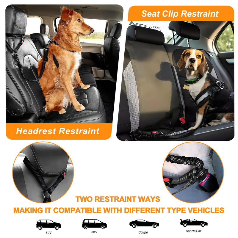 2 Packs Dog Seat Belt for Car, Upgrade 3-in-1 Dog Seatbelt with Adjustable Metal Buckle, Safety Headrest Restraint Dog Car Harness with Elastic Bungee for Small Medium Large Dogs Pet - BeesActive Australia