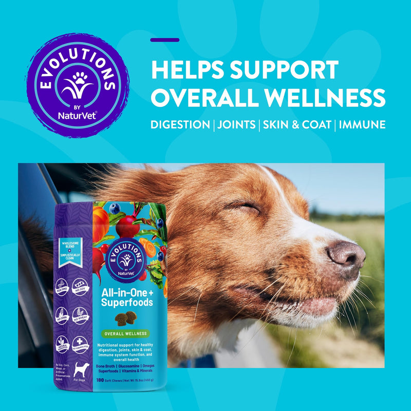 NaturVet Evolutions All-in-One + Superfoods 180ct Soft Chews for Dogs - Bone Broth, Superfoods Provides Nutritional Support for Healthy Digestion, Joints, Skin & Coat, Immune System, Overall Health 15.8 Ounce (Pack of 1)