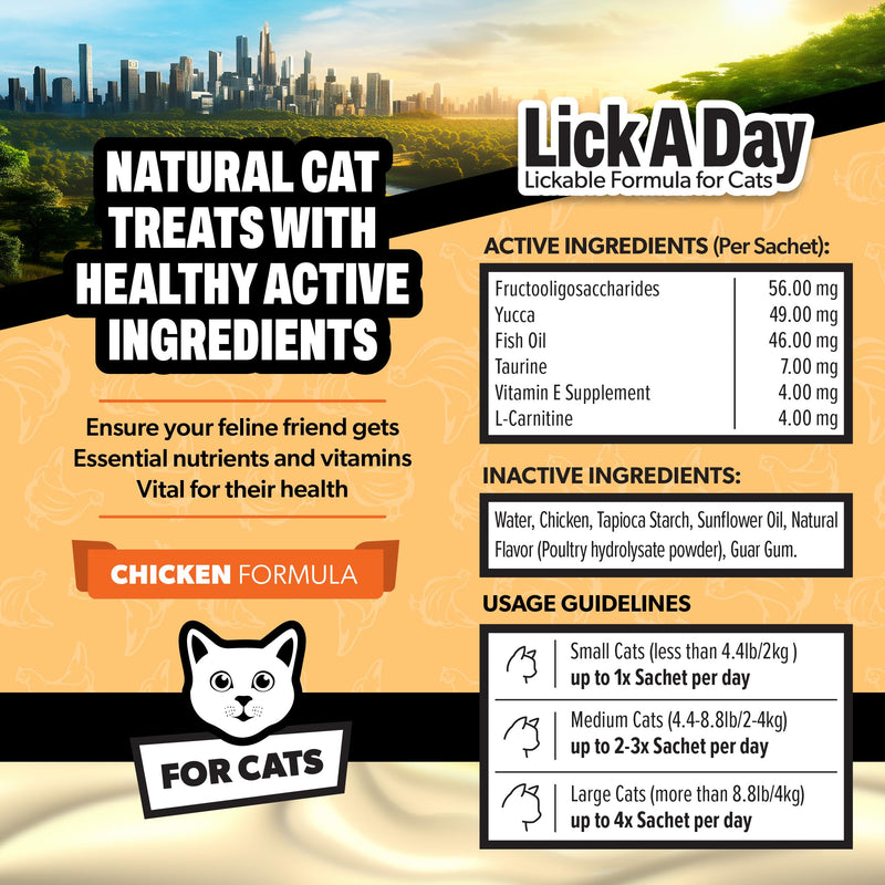 Lick a Day | Specially Formulated 7-in-1 Functions Daily Real Meat Lickable Cat Supplemets | Tasty Cat Puree Squeeze ups for Cats & Pet Vitamins Combination (7-Pack x 4, Chicken & Tuna) Mix of Chicken & Tuna