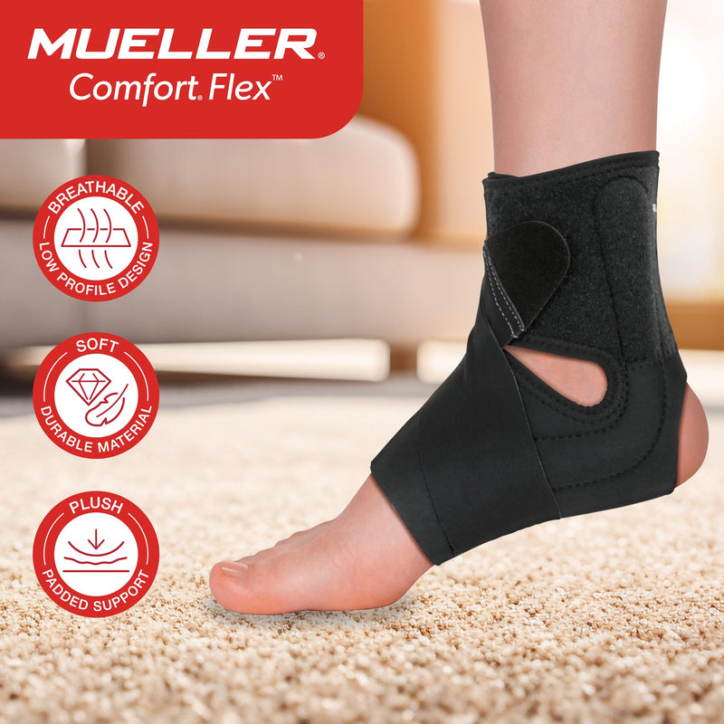 MUELLER Sports Medicine Comfort Flex Ankle Stabilizer, Ankle Pain Relief Support for Men and Women, Ideal for Sprains, Strains, Arthritis, Black, One Size