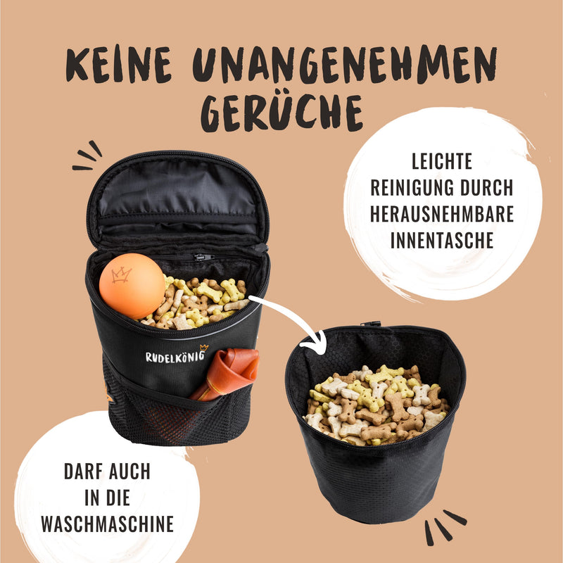 Rudelkönig treat bag for dogs - practical dog walking bag for dog training - treat bag for dogs with poop bag dispenser for hanging around your neck Basic Black - BeesActive Australia