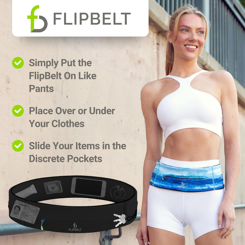 FlipBelt Zipper Running Belt, Waist Pack for Fitness and Running, US Company Medium Black