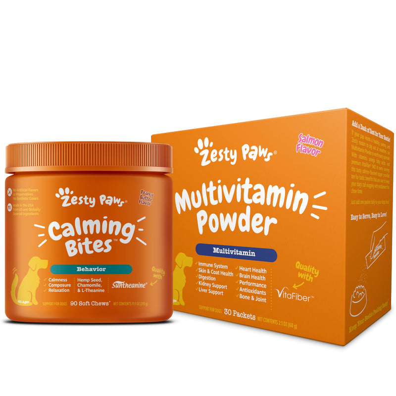 Zesty Paws Calming Chews for Dogs + 10-in-1 Dog Multivitamin Powder