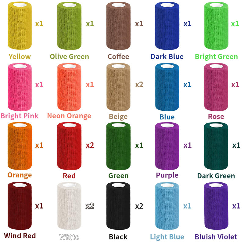 24 Pack Colorful Self Adhesive Bandage Wrap Bulk 20 Colors 4 Inch x 5 Yards Cohesive Bandage,Vet Wrap Breathable Elastic Self-Adherent Tape for Stretch Athletic Sports Wrist Ankle Dogs Pet Vet Wrap - BeesActive Australia