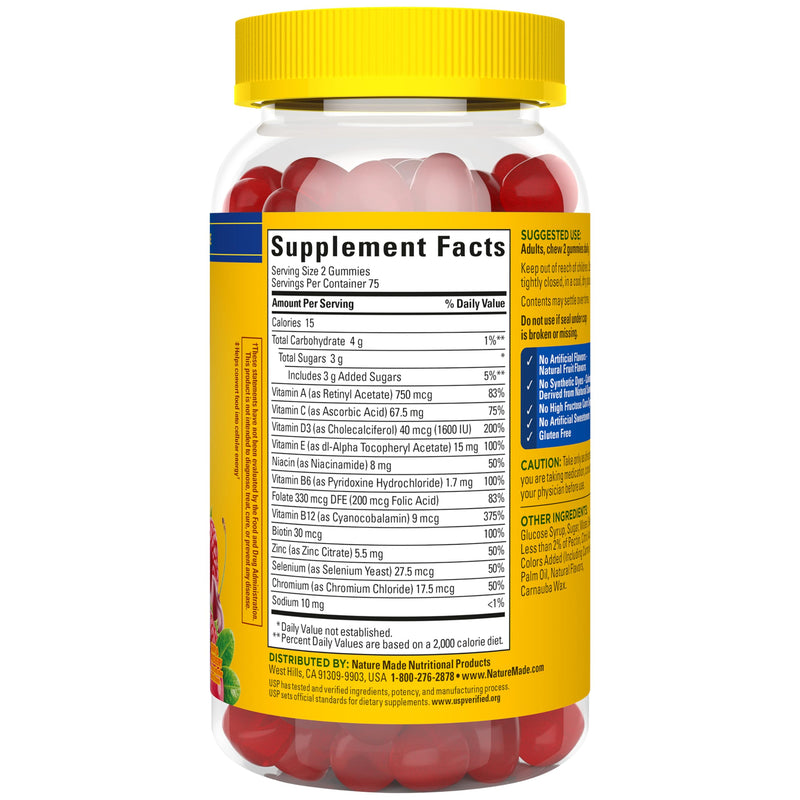 Nature Made Multi for Men, Mens Multivitamins Gummies, 150 Count | Gummy Vitamins and Minerals for Energy Metabolism Support, Multivitamin for Men, Cherry & Mixed Berry Flavors, 75 Day Supply 150 Count (Pack of 1)