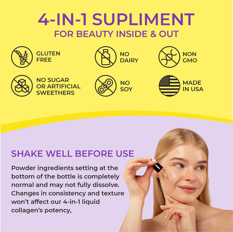 Liquid Collagen Supplements for Women - Comprehensive Formula Hair Skin Nails Supplement with 10000mcg Collagen 5000 mcg Biotin 5000 mcg Keratin 5000 mcg Saw Palmetto, Made in USA, 2fl oz