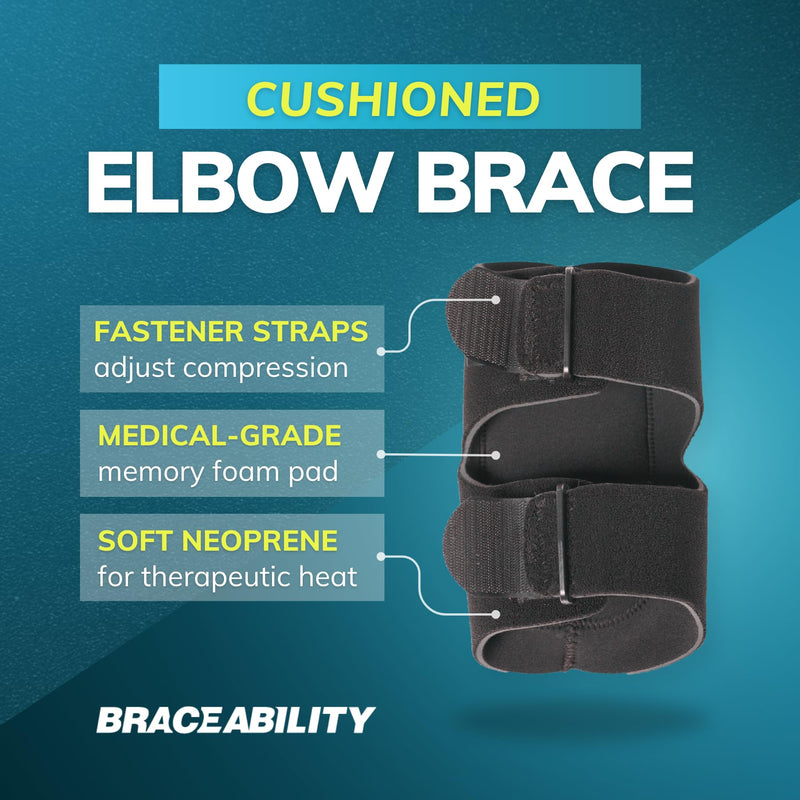 BraceAbility Bursitis Elbow Pad Brace | Compression Arm Sleeve Wrap with Padded Soft Support Cushion for Olecranon Joint Pain, Bursa Protection, Arthritis & Tendonitis Relief (S/M) S/M