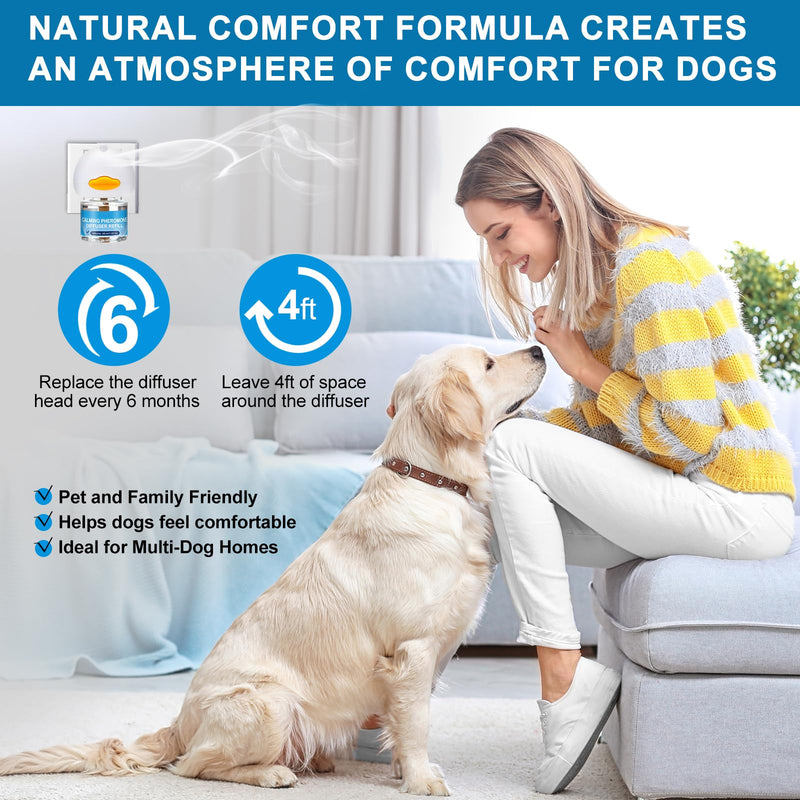 SLE Dog Calming Pheromone Diffuser, Pet Calming Diffuser for Dog Anxiety Relief 3 Refills,Relieve Separation Anxiety, Stress Barking and Chewing Calm Relaxing