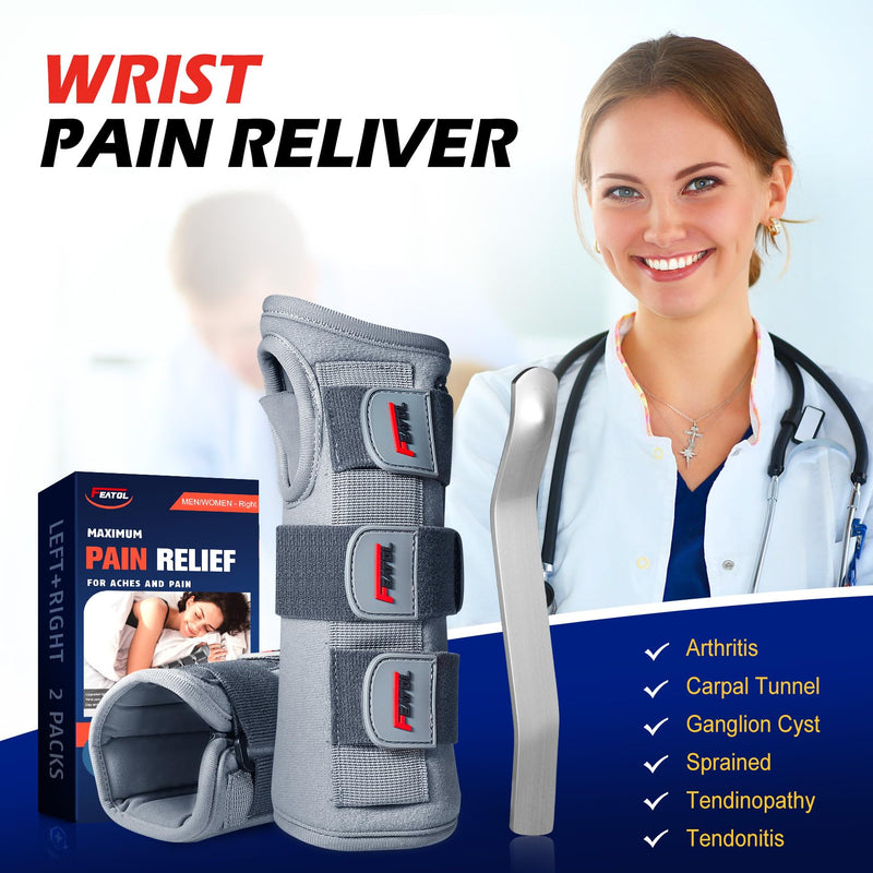 FEATOL Wrist Brace Splint Carpal Tunnel for Women Men, Night Wrist Sleep Support Brace, Right Hand, Small/Medium, Pain Relief for Sprain, Arthritis, Tendonitis Small/Medium (Pack of 1) Right Hand-Dark Grey