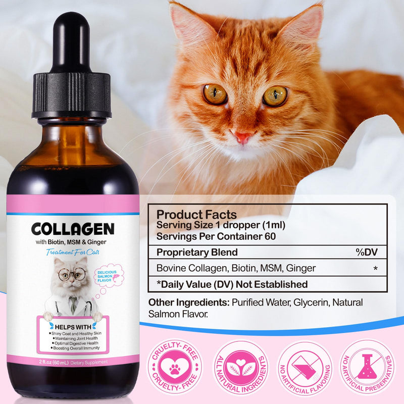 Collagen for Cats, Skin and Coat Supplement for Cats, Itch Relief, Immunity Support, Joint Health, Supplement 60ml (2 Fl Oz), Liquid Collagen Drops for Dogs 1 pack