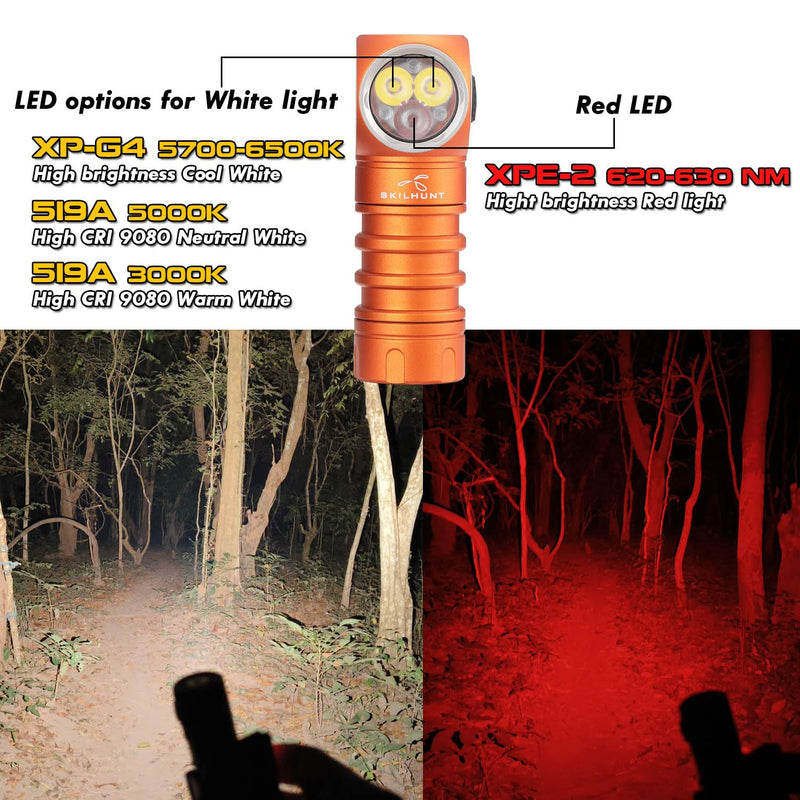 SKILHUNT H200 Mini Headlamp Flashlight,1600 lumens USB Magnetic Rechargeable LED Headlamp,Hands-Free Reliable Angle Ligh for Running Camping Hiking Caving (Orange, H200 Mini 6500K Cool White) Orange - BeesActive Australia