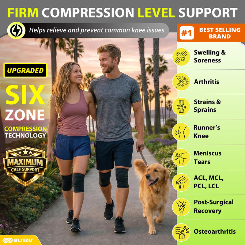 Knee Sleeves for Men and Women 2 Pack, Compression Knee Brace for Running, Workout, Sports, Knee Braces for Meniscus Tear, ACL, Arthritis, Joint Pain Relief and Injury Recovery Plus Size Black 2XL