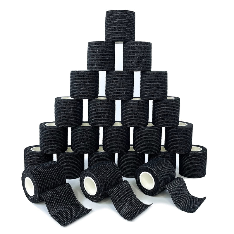 [24Pack 2" x5 Yards] Carbou-Self Adhesive Bandages Sports Wrap, Athletic Elastic Cohesive Bandage for Sports, Injuries, Treatments, and Recovery, First Aid Tape Vet Wrap for Cat, Dog Black 24 Count (Pack of 1) - BeesActive Australia