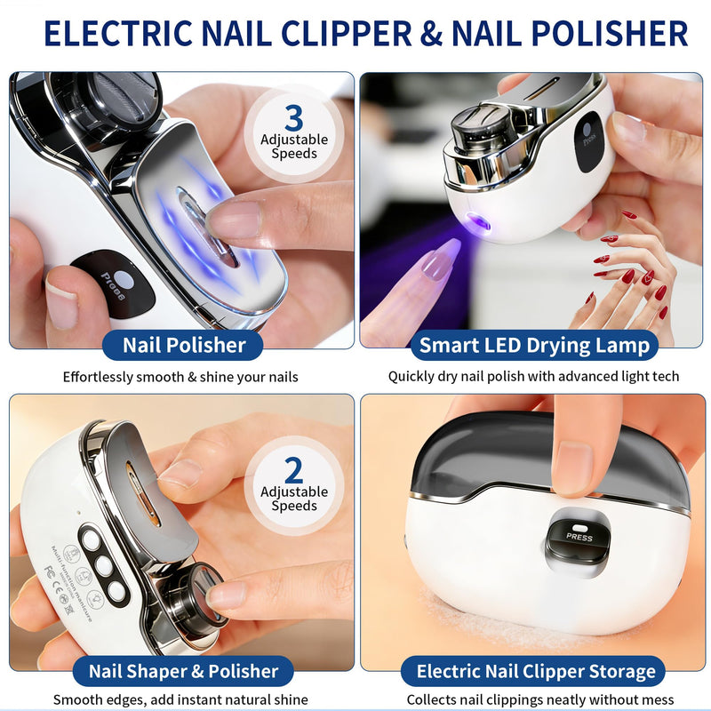 2026 New 3-in-1 Electric Nail Clipper & Grinder Kit with Collector & LED Light,3-Speed Rechargeable Trimmer, Polisher & Storage for Babies, Kids,Seniors and Adults - BeesActive Australia