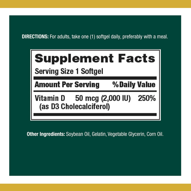 Nature's Bounty Vitamin D3, Supports Immune System and Bone Health, 50mcg, 150 Softgels (Pack of 4) 150 Count (Pack of 4)