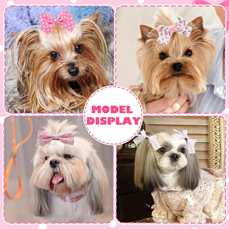 20 Pcs Dog Hair Bow Pink Dog Bows Small Size Dog,Cute Bowknot with Rubber Bands,Puppy Bows, Bowknot Top Knot Dog Hair Accessories(5 Styles) - BeesActive Australia