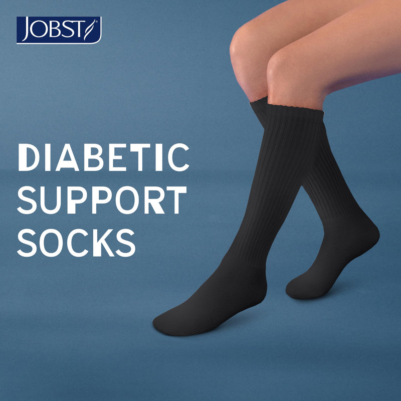 JOBST SensiFoot Diabetic Compression Socks for Men and Women 8-15 mmHg with Seamless Toe and Moisture Management - Extra Padding in Toe, Foot, and Heel Area - Knee High - Closed Toe - Black, Large