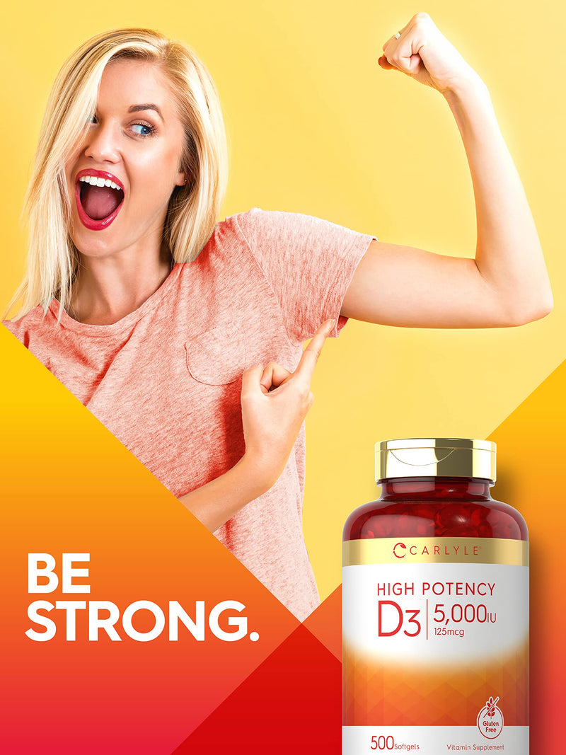 Carlyle Vitamin D3 5000 IU Softgels | 500 Count | Value Size | Non-GMO and Gluten Free Supplement | High Potency Formula | 125mcg 500 Count (Pack of 1) - BeesActive Australia