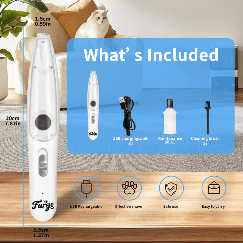 FURGO Dog Paw Clippers with LED Light, Cordless Low Noise 2-Speed Pet Grooming Trimmer, Rechargeable Dog Clippers for Paws, Face, Ears, Eyes, with Vacuum Hair Storage and Suction - BeesActive Australia