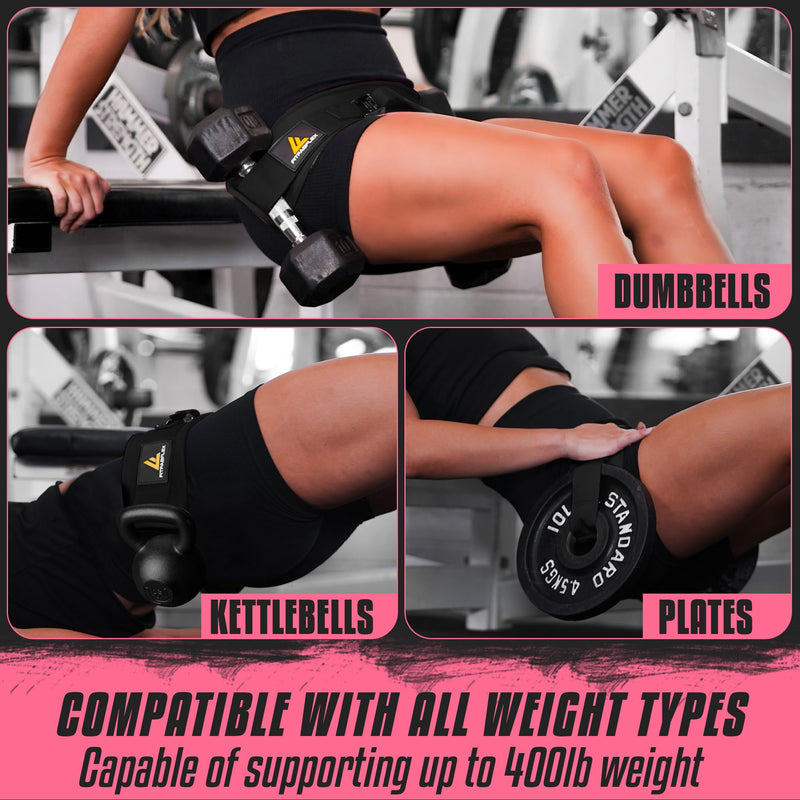 Exercise Hip Thrust Belt for Weights, Glute Workout Equipment, Adjustable Hip Thrust Belt for Dumbbells, Glute Trainer for Home Workouts with Extra Padding, Booty Builder Black
