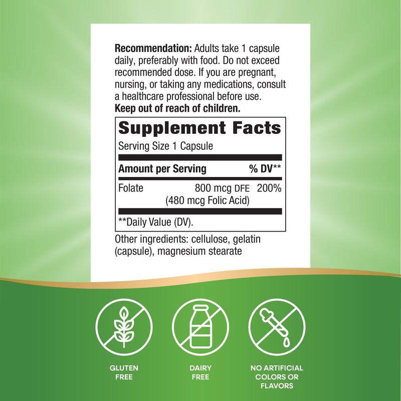 Nature's Way Folic Acid, 800 mcg DFE per serving, 100 Capsules