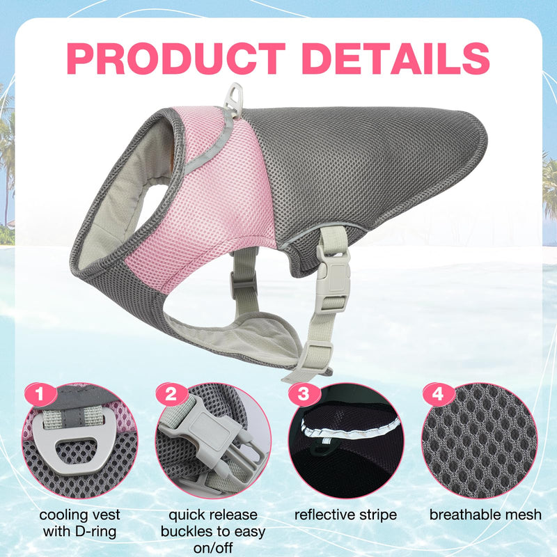 MIGOHI Dog Cooling Vest Harness for Medium Large Dog, Outdoor Walking Dog Cooler Jacket Sun Protection Breathable, Adjustable Reflective Summer Dog Clothes Apparel Shirt Lightweight,Pink,XL Pink X-Large - BeesActive Australia