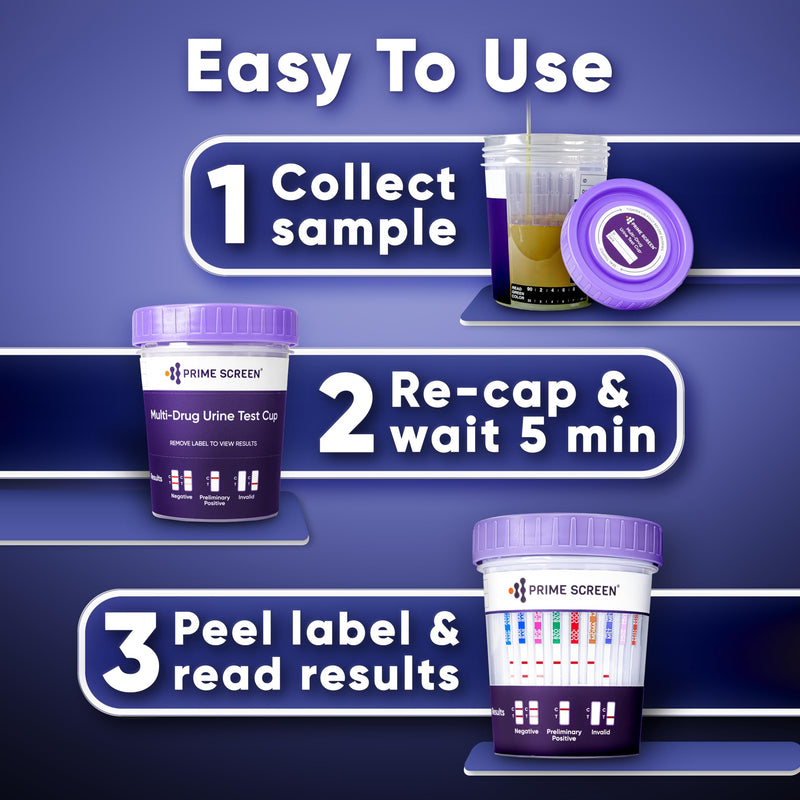 Prime Screen Drug Test Cup 16 Panel Kit (AMP,BAR,BUP,BZO,COC,mAMP,MDMA,MOP/OPI,MTD,OXY,PCP,THC, ETG, FTY, TRA, K2) -[5 Pack]-CDOA-9165EFTK - BeesActive Australia