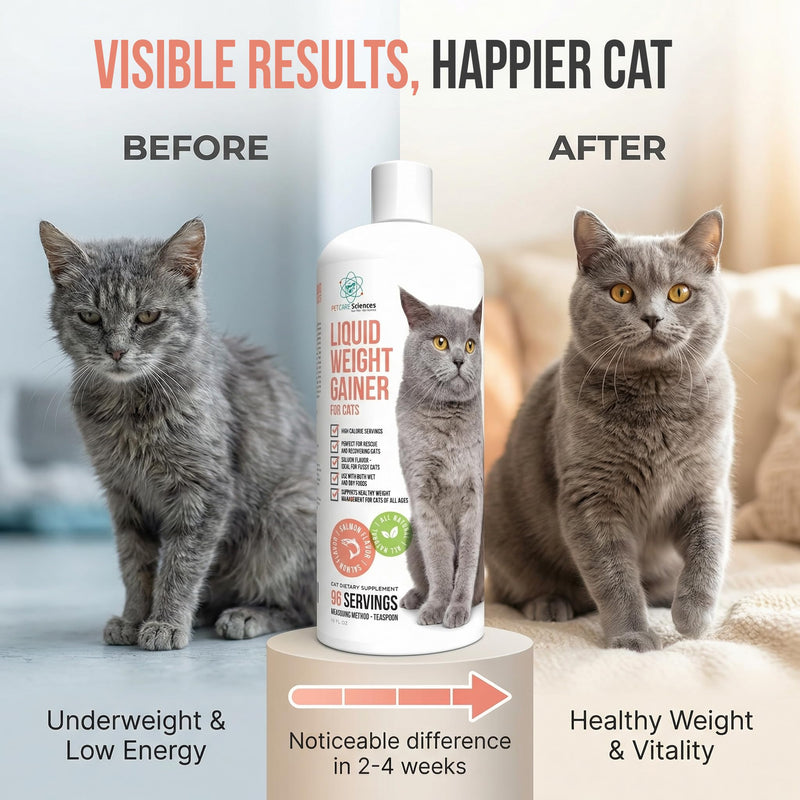 Liquid Cat Weight Gainer 16oz - High Calorie Cat Food Appetite Stimulant - Weight Gain for Cats Appetite Stimulant – High Calorie Supplement for Cats - Salmon Flavor - USA Made