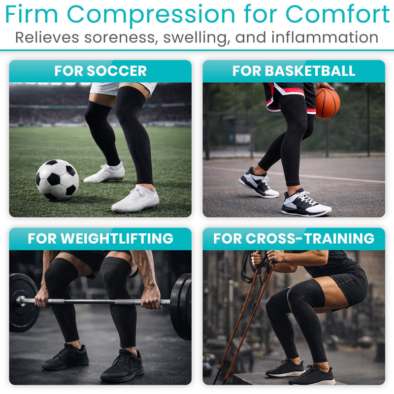Vive Full Leg Compression Sleeves for Men & Women (Pair) - Knee, Calf, & Thigh Support Brace Wrap for Basketball, Football, Wrestling - Footless Long Running Accessories for Shin Splints (Medium) Medium - BeesActive Australia