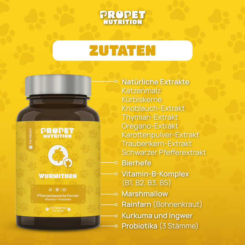 PROPET NUTRITION Worm treatment cat + probiotics + vitamins B. 100% natural. 120 tablets. Worm medication. Dewormer for cats. Worm treatment alternative for worm infestation - BeesActive Australia