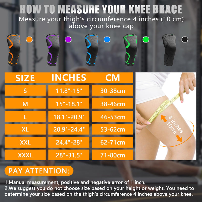 2 Pack Knee Braces for Running Knee Pain, Compression Knee Brace for Women & Men, Knee Sleeve, Sports Knee Braces for Meniscus Tear, ACL & Arthritis Pain Relief (Black, Medium) Black