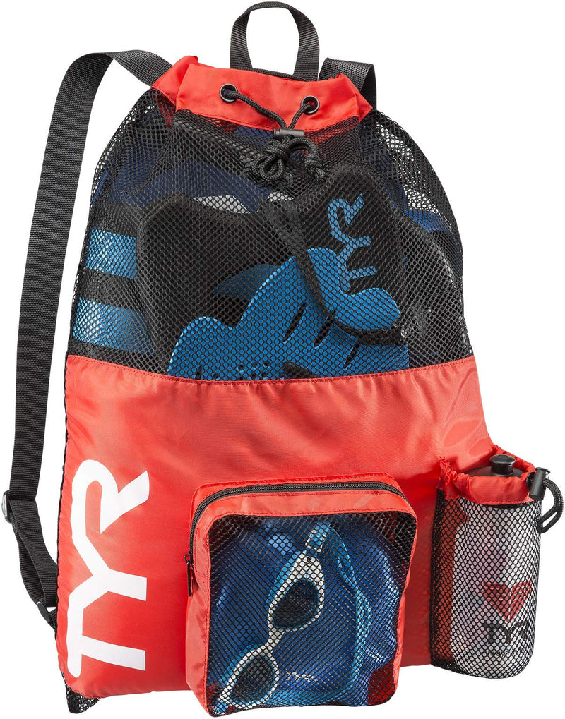 TYR Big Mesh Mummy Backpack for Wet Swimming, Gym, and Workout Gear, Red - BeesActive Australia