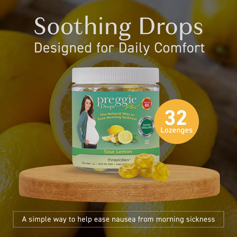 Three Lollies Preggie Pop Drops Plus Pregnancy Candy, Lemon, 32 Count | Pregnancy support candy with vitamin B6 and essential oils; sour lemon flavor, 32 count. 32 Count (Pack of 1)
