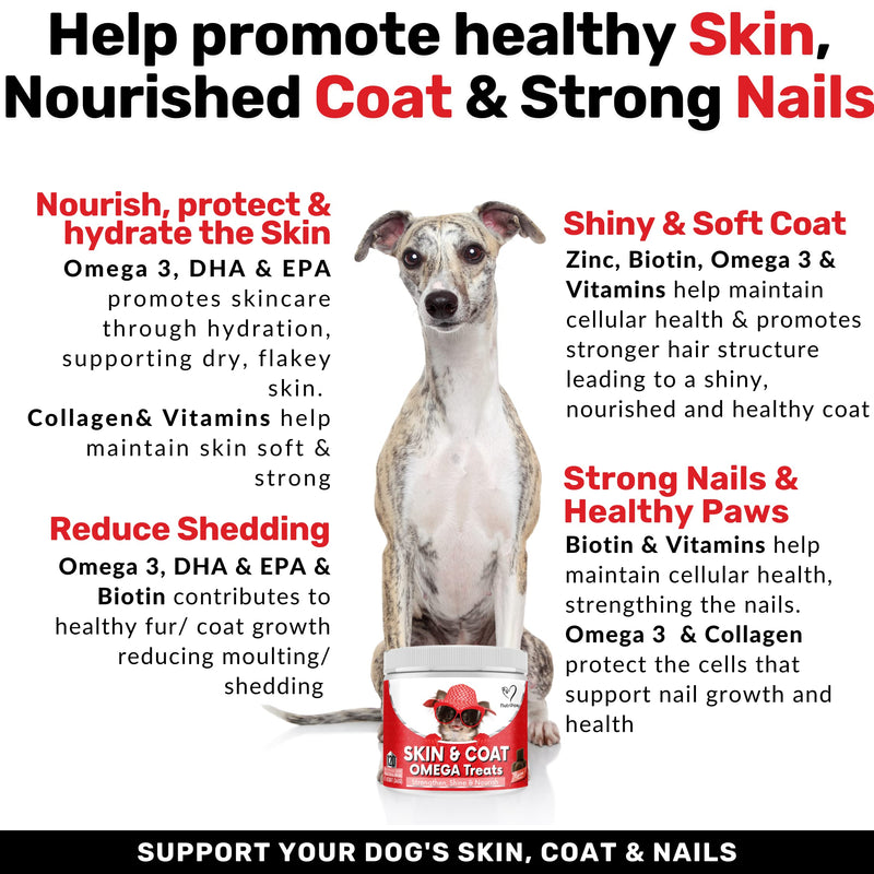 NutriPaw Skin & Coat Omega Treats - Nourish, Strengthen, Protect Skin & Coat, Reduce Excessive Shedding - Rich in EPA & DHA - Perfect for Small, Medium and Large Dogs
