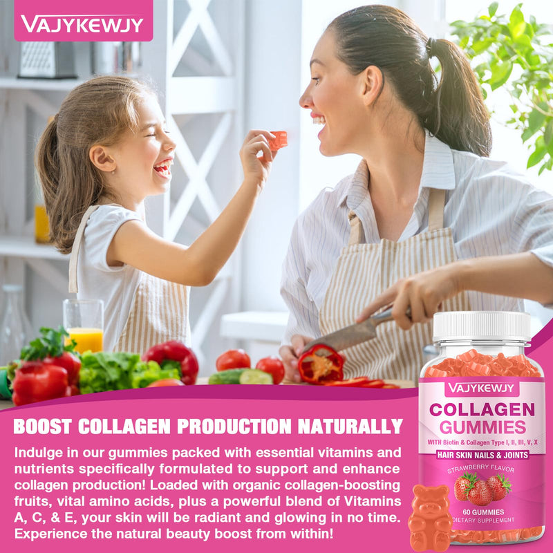 2-Pack Collagen Gummies for Women & Men - with Biotin, Vitamin C, & Zinc for Skin Radiance, Hair Growth, Strong Nails, & Joint Support, 120 Count 2pack