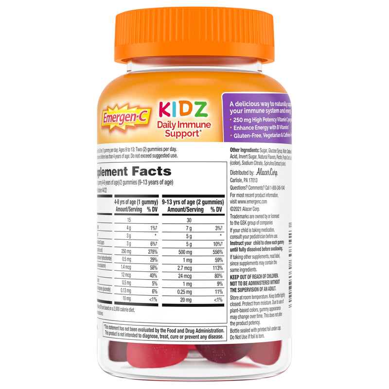 Emergen-C Kidz Vitamin C 250mg Gummies, Immune Support, Berry, 44 Gummies | B Vitamins for Energy, Gluten Free, Caffeine Free, Naturally Flavored, Kids Approved Berry Gummies Berry Bash 44 Count (Pack of 1)