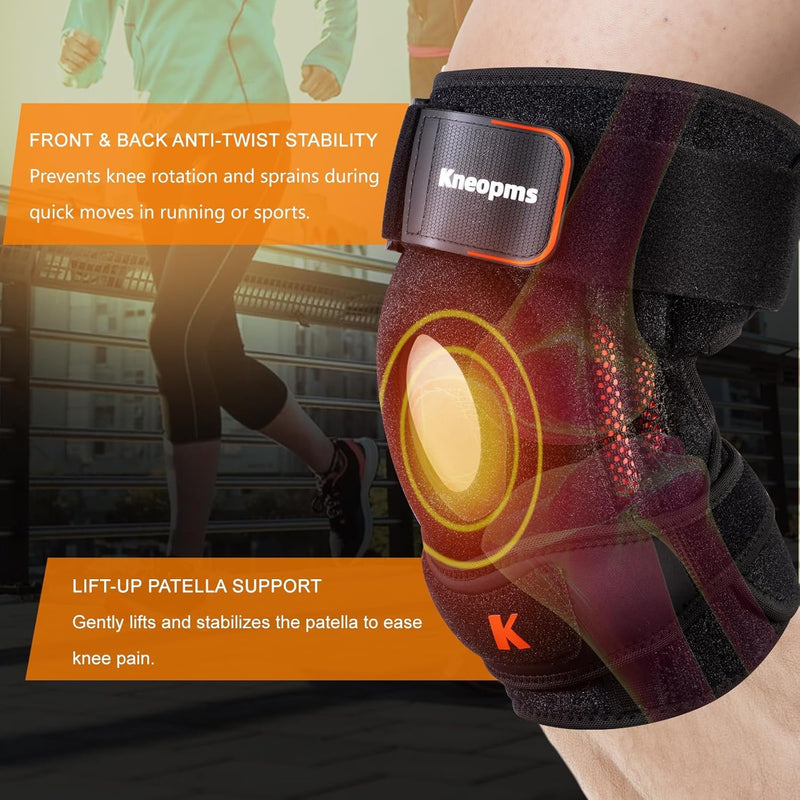 2-in-1 Professional Knee Brace for Pain Relief,Adjustable Knee Support with Patella Pad & Side Stabilizers, Compression Knee Sleeve for Meniscus Tear, ACL, Joint Pain, Runner, Workout-Men & Women L BLACK