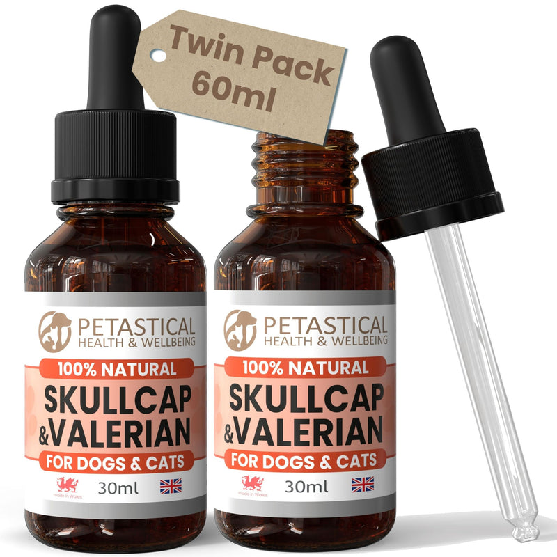 Skullcap Valerian, Cat Dog Calming, Anxiety Calming Drops, Home Alone, Barking, Loud Noises, Fireworks, Travel (60ml) 60ml
